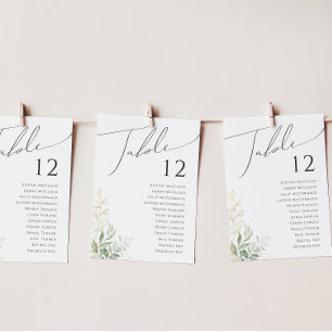 Whimsical Greenery and Gold Table Number Chart