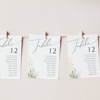 Whimsical Greenery and Gold | Table Number Chart
