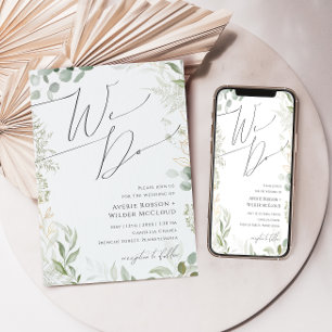 Whimsical Greenery and Gold We Do Wedding Invitation