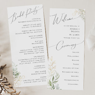 Whimsical Greenery and Gold Wedding Program