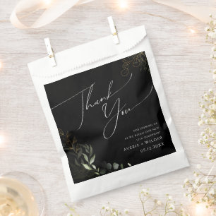 Whimsical Greenery Black and Gold   Thank You Favour Bag