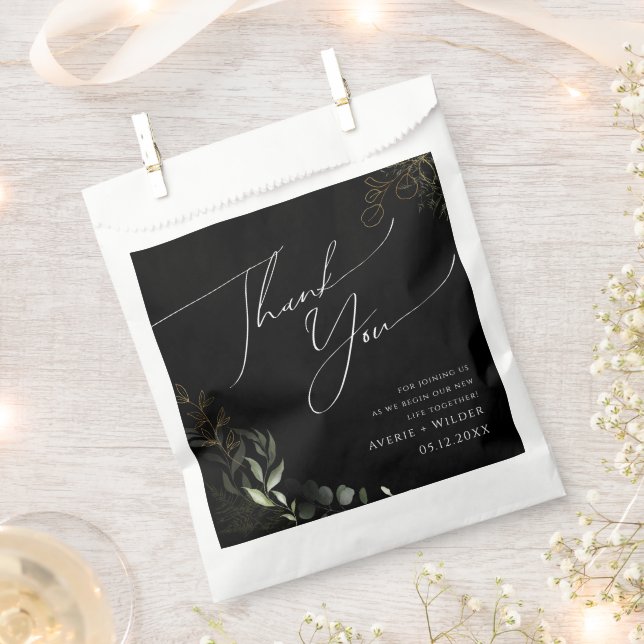 Whimsical Greenery Black and Gold | Thank You Favour Bag (Clipped)
