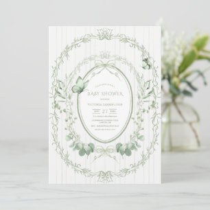 Whimsical Greenery Frame Vintage Baby Shower Invitation