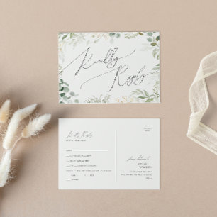 Whimsical Greenery Gold Menu Choice RSVP Postcard