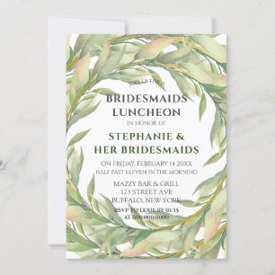 Whimsical Greenery Golden Bridesmaids Luncheon Invitation