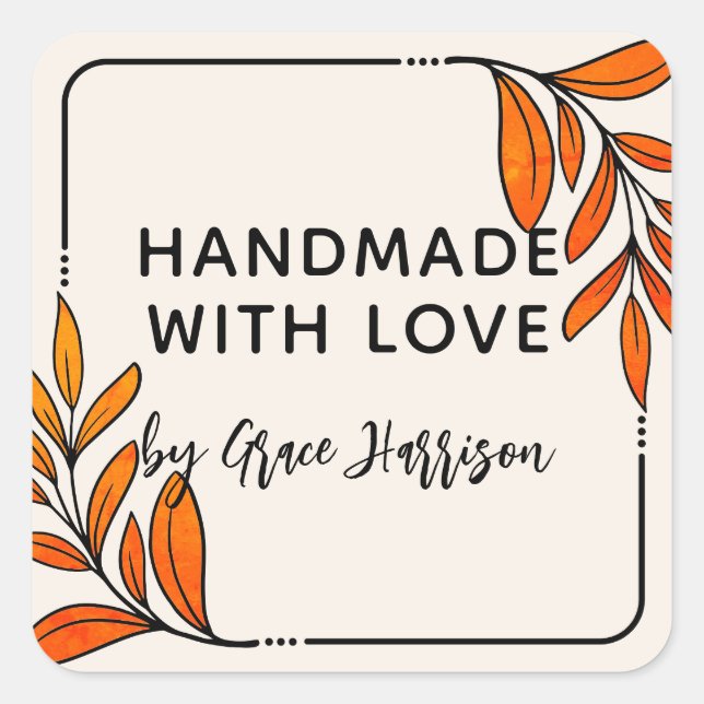 Whimsical Greenery Handmade With Love Square Sticker (Front)