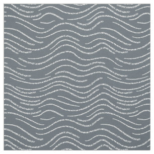 Whimsical Grey and White Wavy Striped Scribbles Fabric
