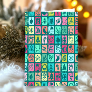 Whimsical Grid Cute Custom Christmas Holiday Card