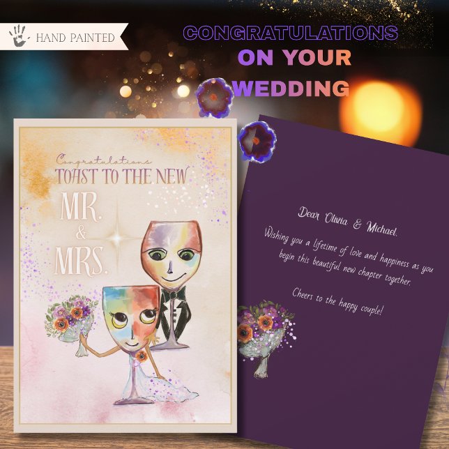 Whimsical Groom & Bride Wine Glasses Wedding Card (Whimsical Groom & Bride Wine Glasses Wedding Card)