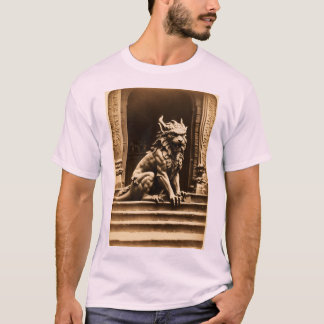 "Whimsical Guardian: A Manticore Gargoyle in 19th T-Shirt