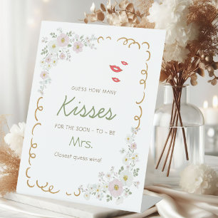Whimsical Guess How Many Kisses Bridal Shower  Pedestal Sign