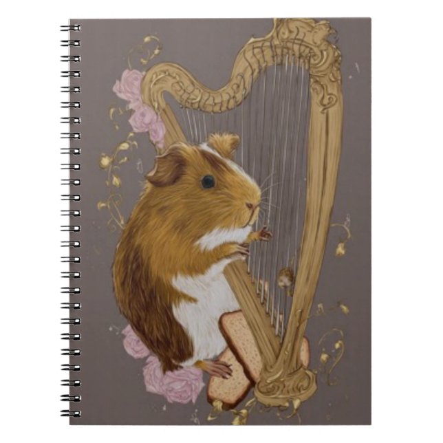 Whimsical Guinea Pig Harp Notebook  (Front)