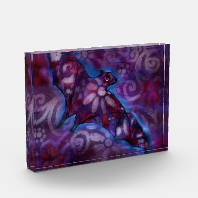 Whimsical Halloween Bat Abstract Purple Blue Photo Block (Left)