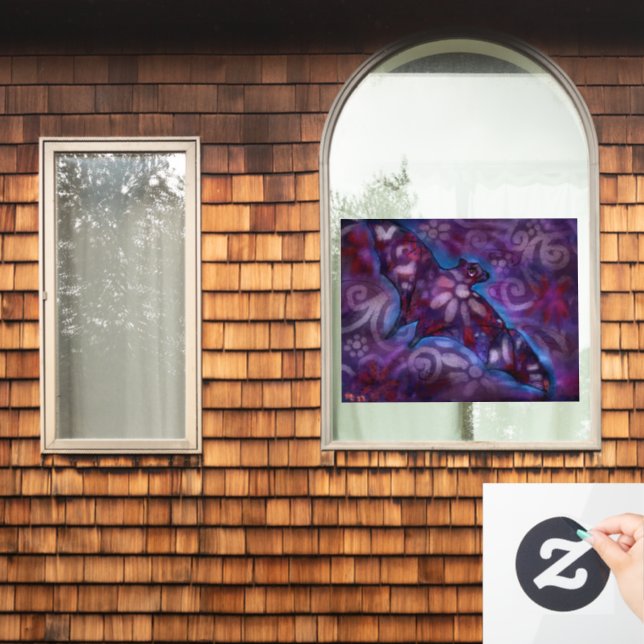 Whimsical Halloween Bat Abstract Purple Blue Window Cling (Home Window)