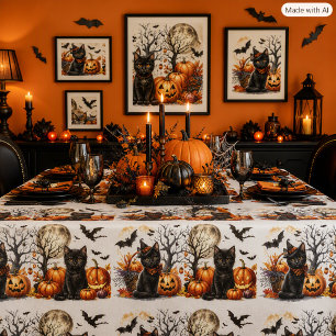 Whimsical Halloween Black Cat Tablecloth
