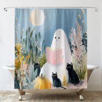 Whimsical Halloween Book Lover Ghost Black Cats