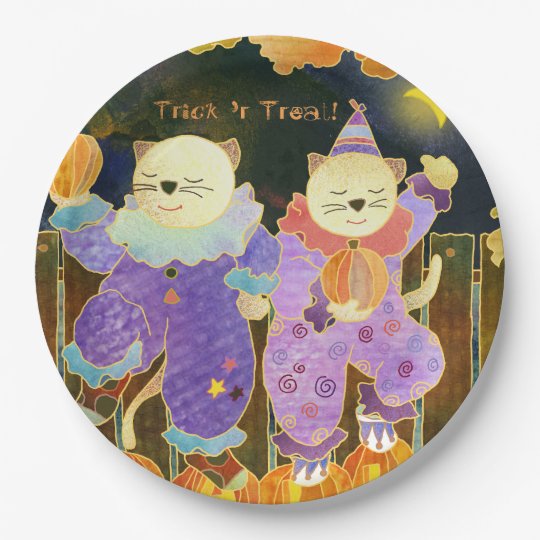Whimsical Halloween Cats Party Paper Plate