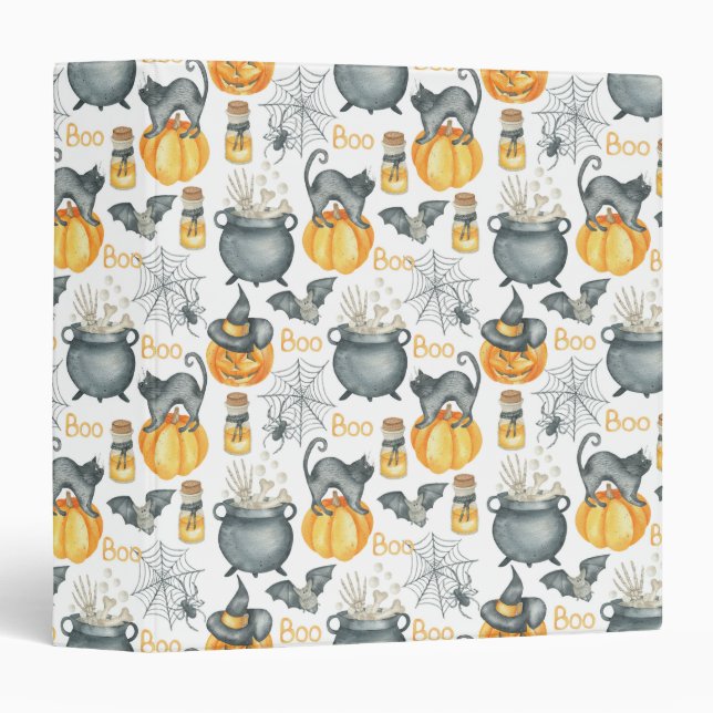 Whimsical Halloween Cauldron and Cats Pattern Binder (Front/Spine)