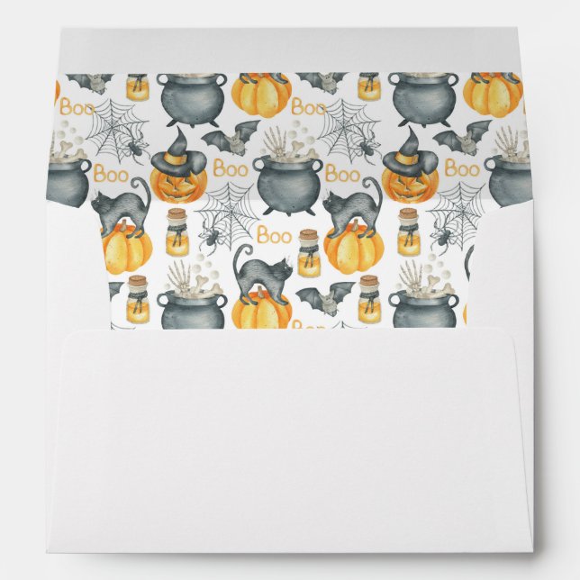 Whimsical Halloween Cauldron and Cats Pattern Envelope (Back (Bottom))