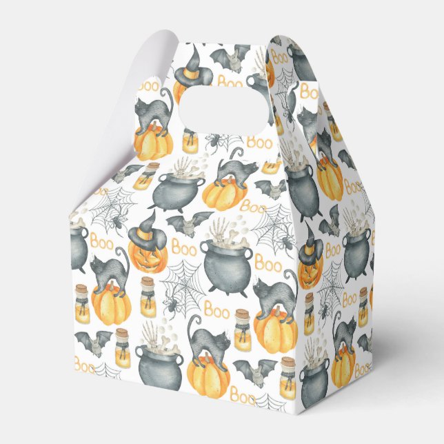 Whimsical Halloween Cauldron and Cats Pattern Favor Box (Front Side)