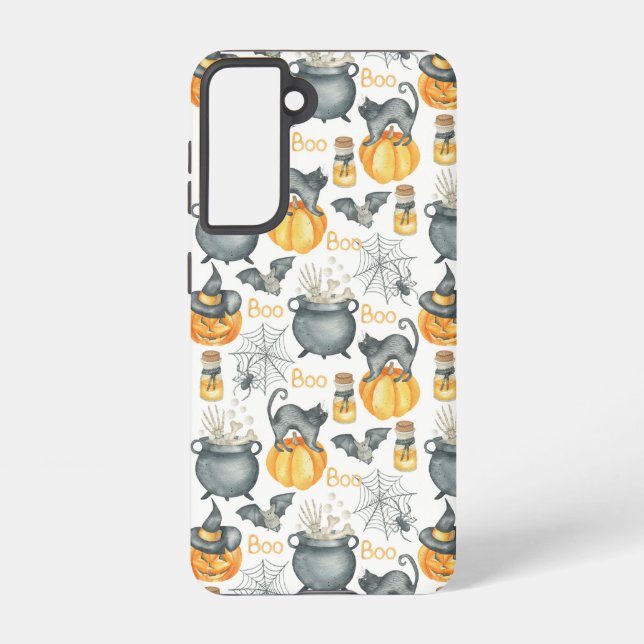 Whimsical Halloween Cauldron and Cats Pattern Samsung Galaxy S21 Case (Back)