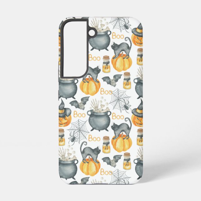 Whimsical Halloween Cauldron and Cats Pattern Samsung Galaxy S22 Case (Back)