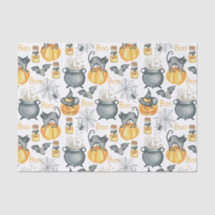 Whimsical Halloween Cauldron and Cats Pattern Tissue Paper