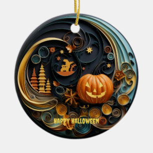 Whimsical Halloween Ceramic Ornament, Paper Quill Ornament