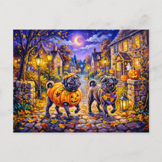 Whimsical Halloween Costume Mops Dog Illustration Postcard
