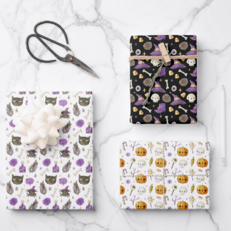 Whimsical Halloween Gift Wrapping Paper 3 Pack