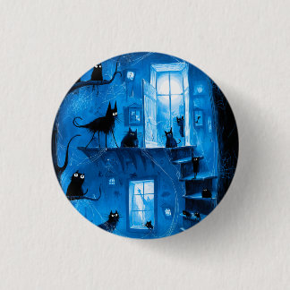 Whimsical Halloween Gothic Spooky Black Cats 1 Inch Round Button