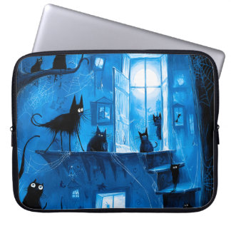 Whimsical Halloween Gothic Spooky Black Cats Laptop Sleeve