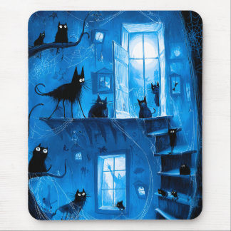 Whimsical Halloween Gothic Spooky Black Cats Mouse Pad
