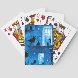 Whimsical Halloween Gothic Spooky Black Cats Playing Cards