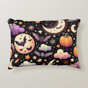 Whimsical Halloween Night Sky Pattern Accent Pillow