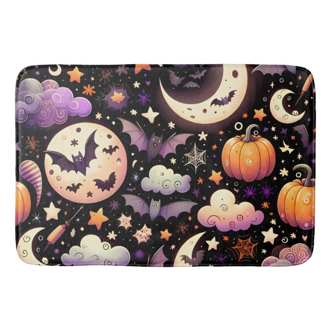 Whimsical Halloween Night Sky Pattern Bath Mat (Front)