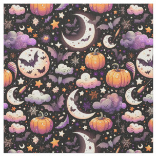 Whimsical Halloween Night Sky Pattern Fabric