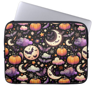Whimsical Halloween Night Sky Pattern Laptop Sleeve
