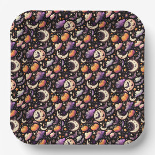 Whimsical Halloween Night Sky Pattern Paper Plate