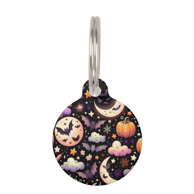 Whimsical Halloween Night Sky Pattern Pet Tag (Front)
