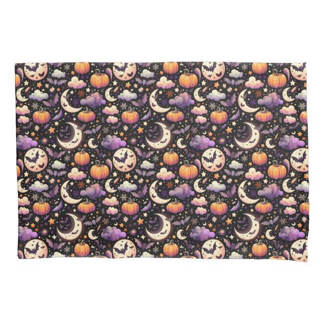 Whimsical Halloween Night Sky Pattern Pillowcase (Front-Left)