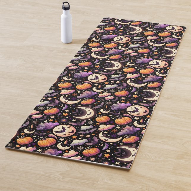 Whimsical Halloween Night Sky Pattern Yoga Mat (In Situ)