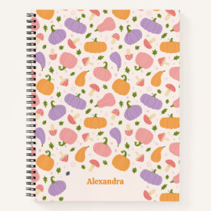 Whimsical Halloween Pumpkins and Mushrooms Custom Notebook