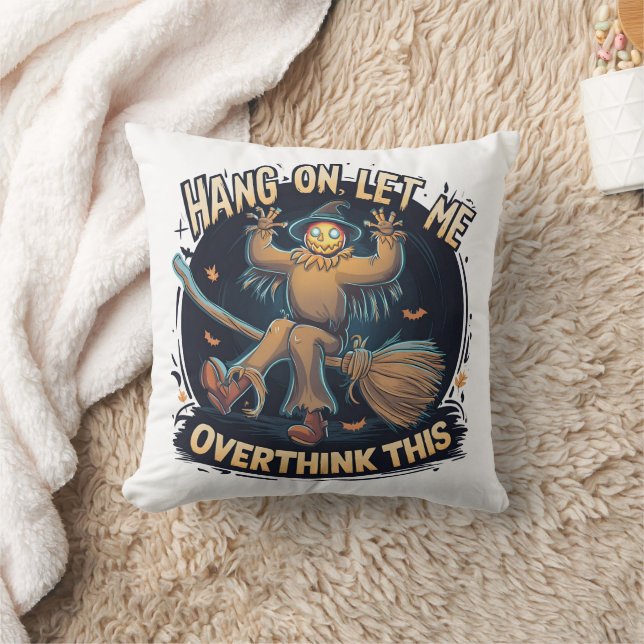Whimsical Halloween scarecrow at dusk Throw Pillow (Blanket)