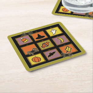 Whimsical Halloween Square Paper Coaster