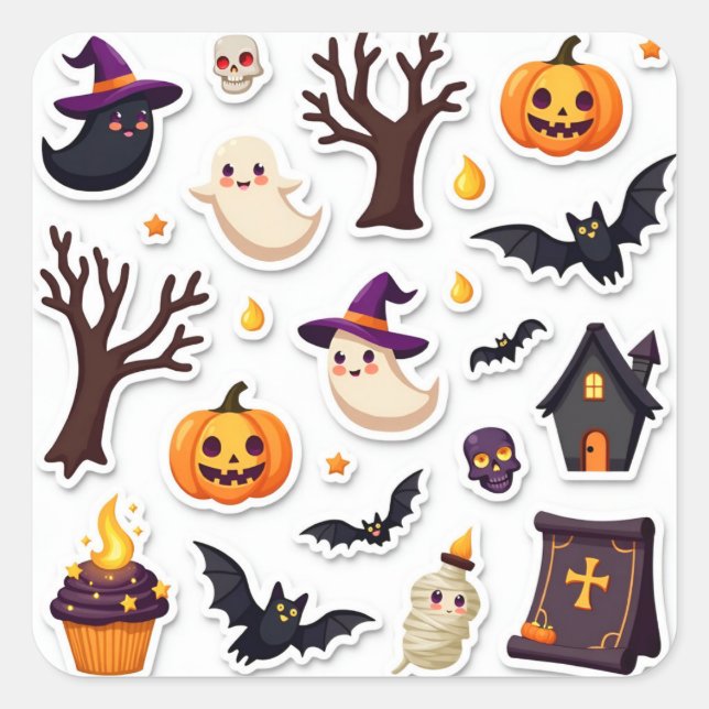 Whimsical Halloween Sticker Sheet – Cute Ghosts (Devant)