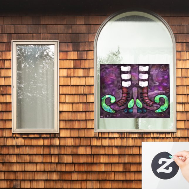 Whimsical Halloween Witch Boots Purple Green Black Window Cling (Home Window)