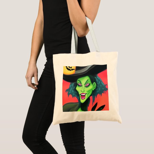 Whimsical Halloween Witch Tote Bag (Front (Product))