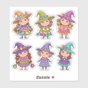 Whimsical Halloween Witches Sticker Sheet