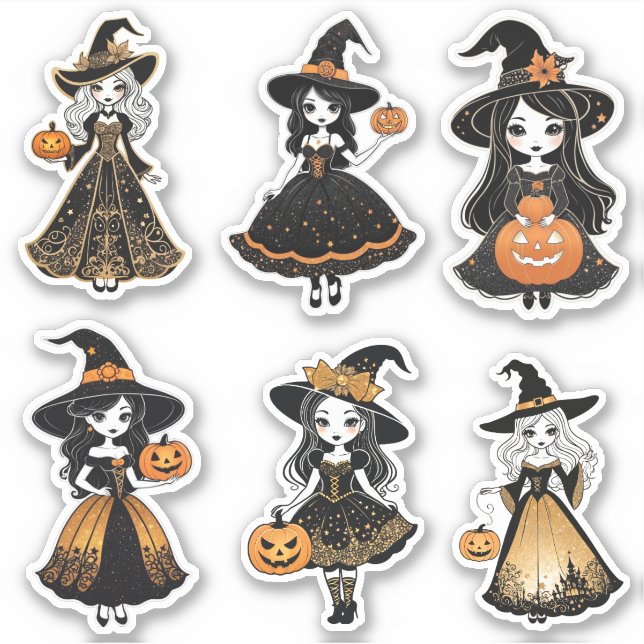 Whimsical Hallowwen Witches Sticker Set (Front)